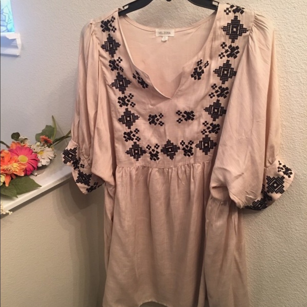 Tan plus size peasant top